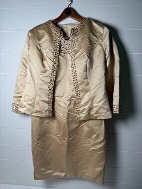 Gown Gallery Mother of Bride Dress Gold/Dk Champagne Sequin Jacket Sz 12